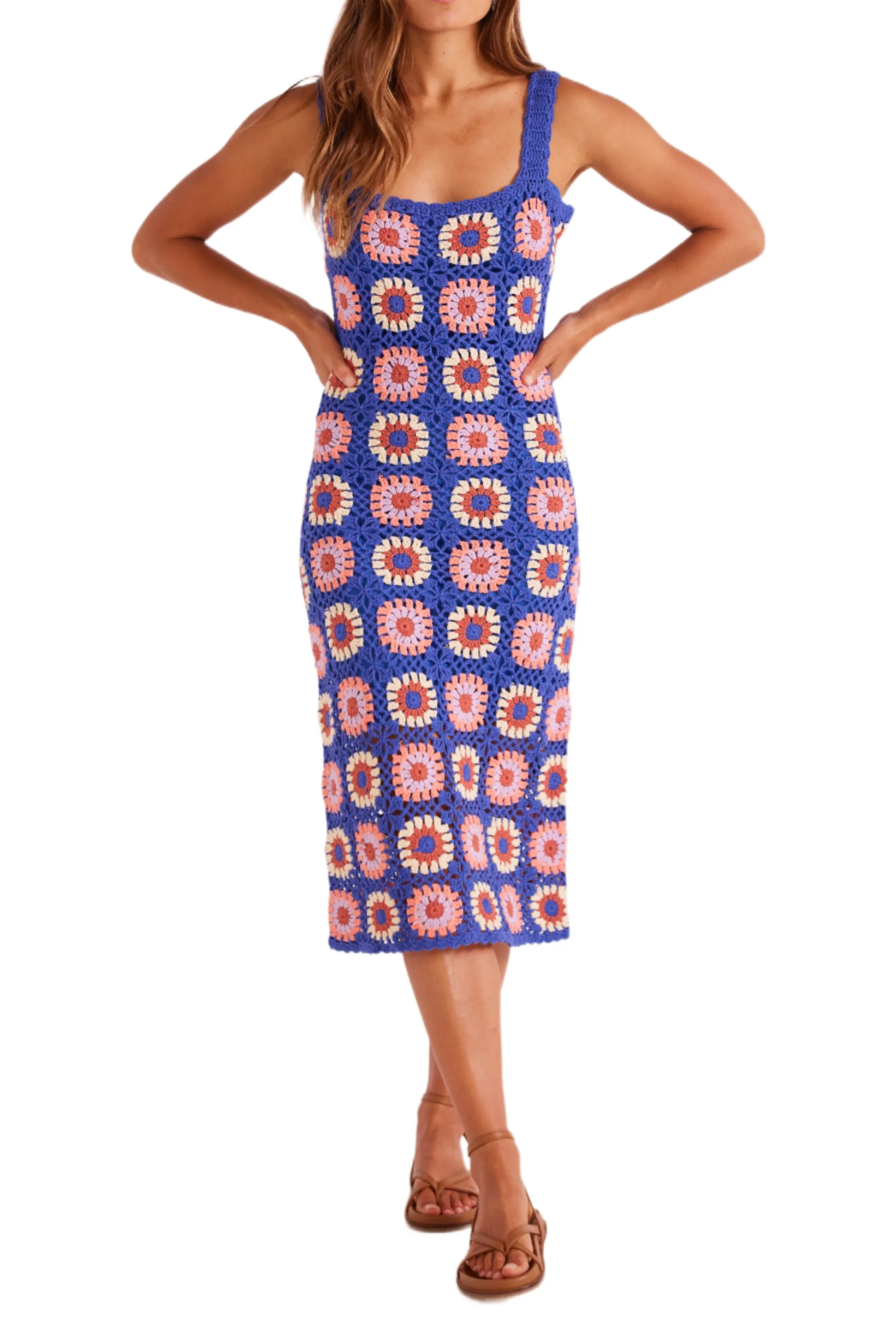 MINKPINK Womens Betsy Crochet Knit Midi Dress - Multi
