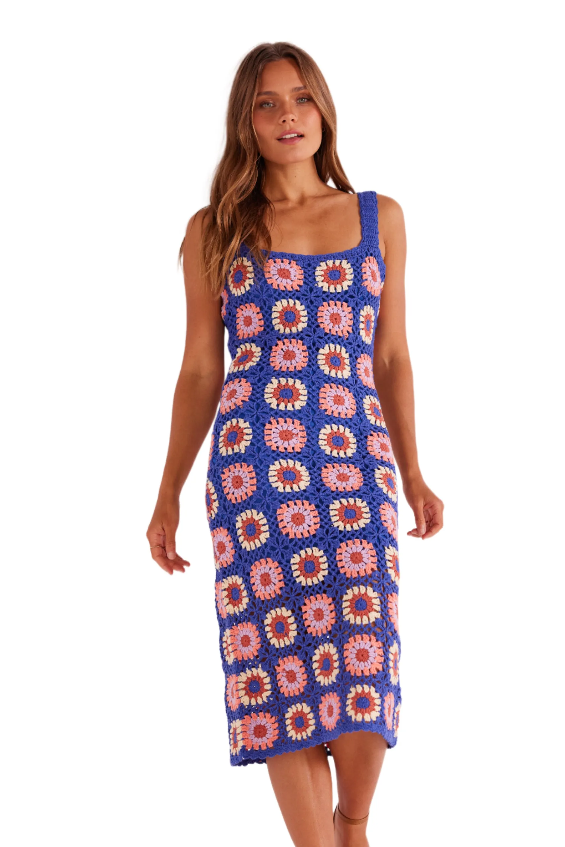 MINKPINK Womens Betsy Crochet Knit Midi Dress - Multi