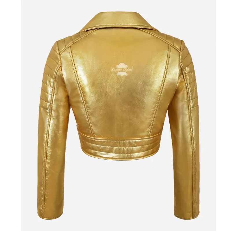 MISSY Cropped Leather Jacket for Women Metallic Colors