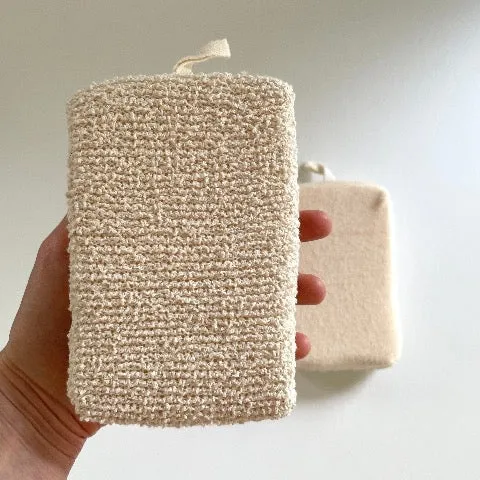 natural ramie, cotton, and terry rectangular bath scrub sponge