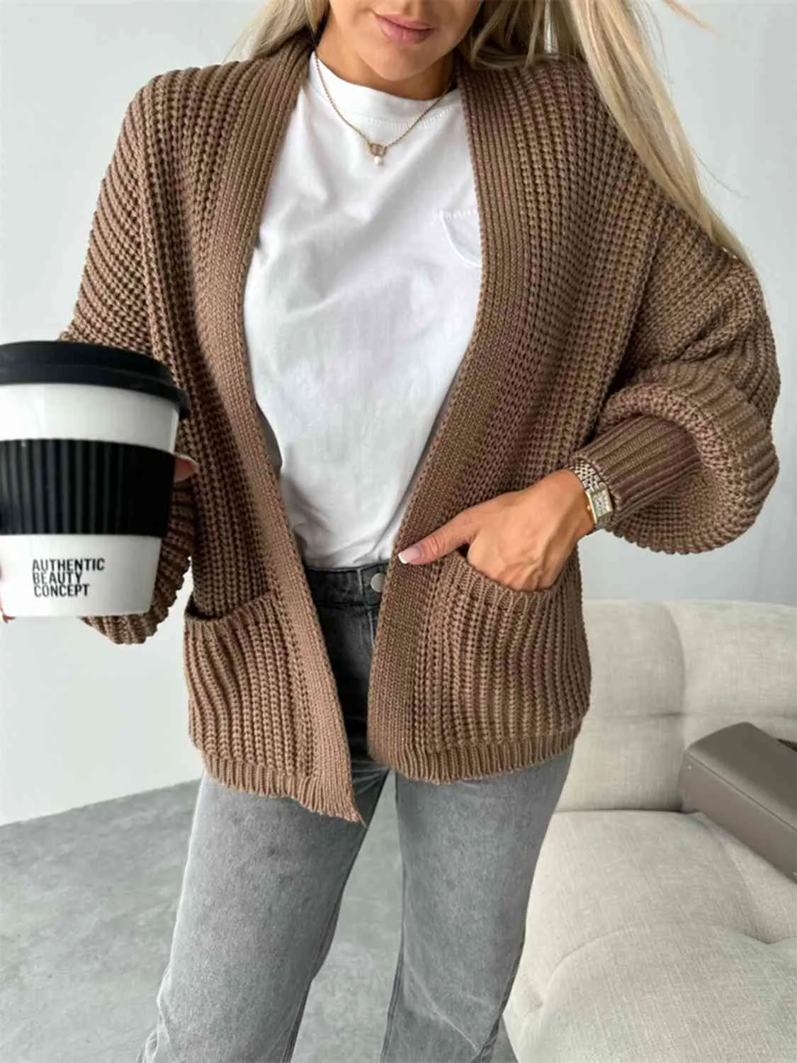Open Front Drop Shoulder Cardigan