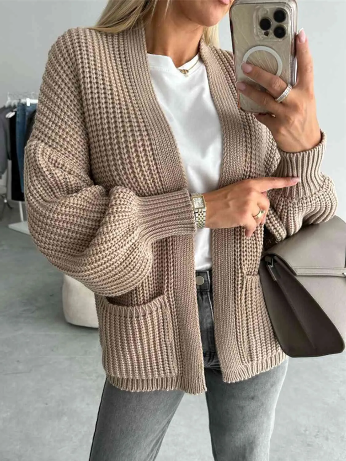 Open Front Drop Shoulder Cardigan