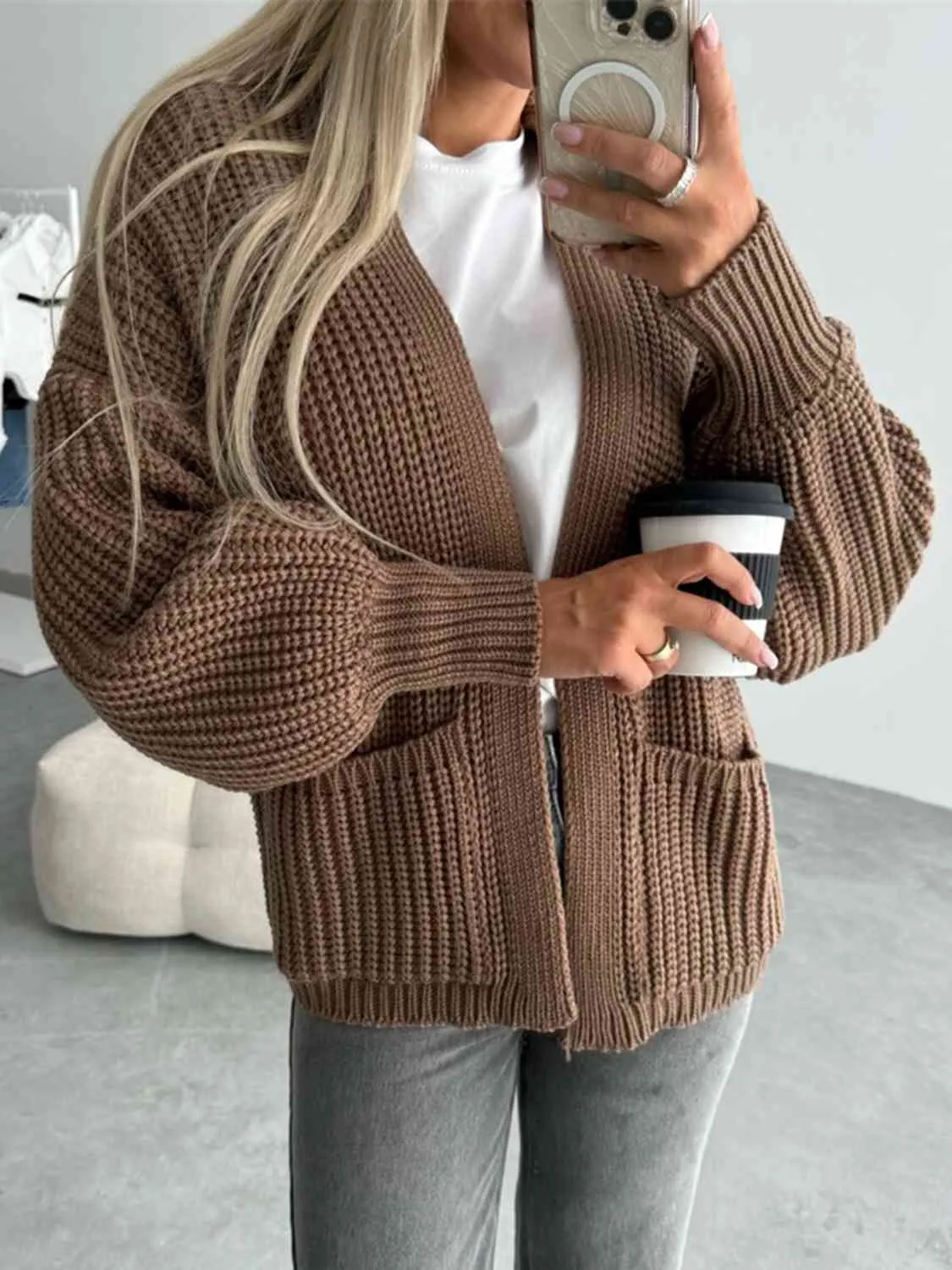Open Front Drop Shoulder Cardigan