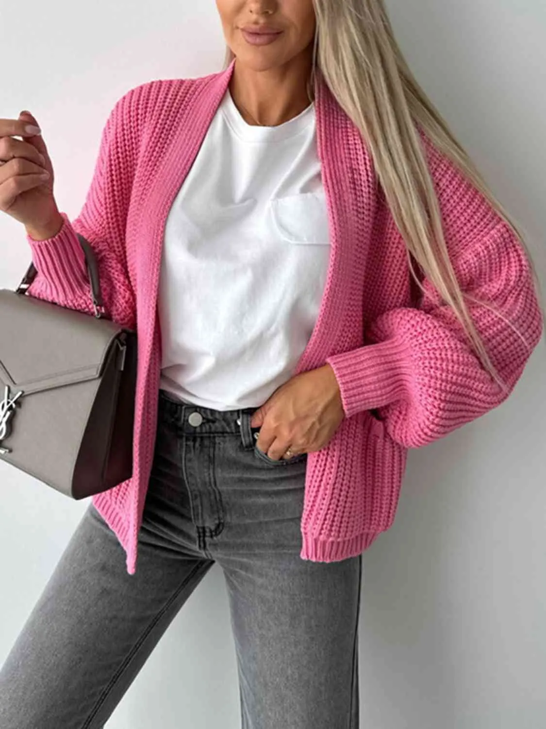 Open Front Drop Shoulder Cardigan