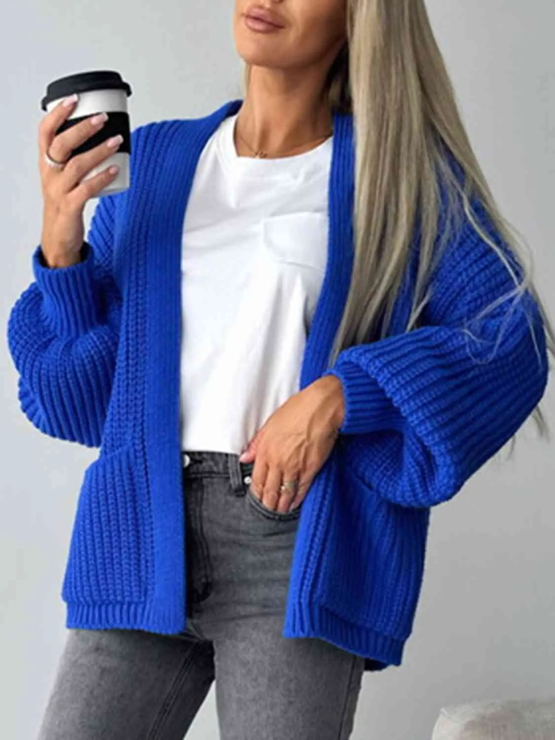Open Front Drop Shoulder Cardigan