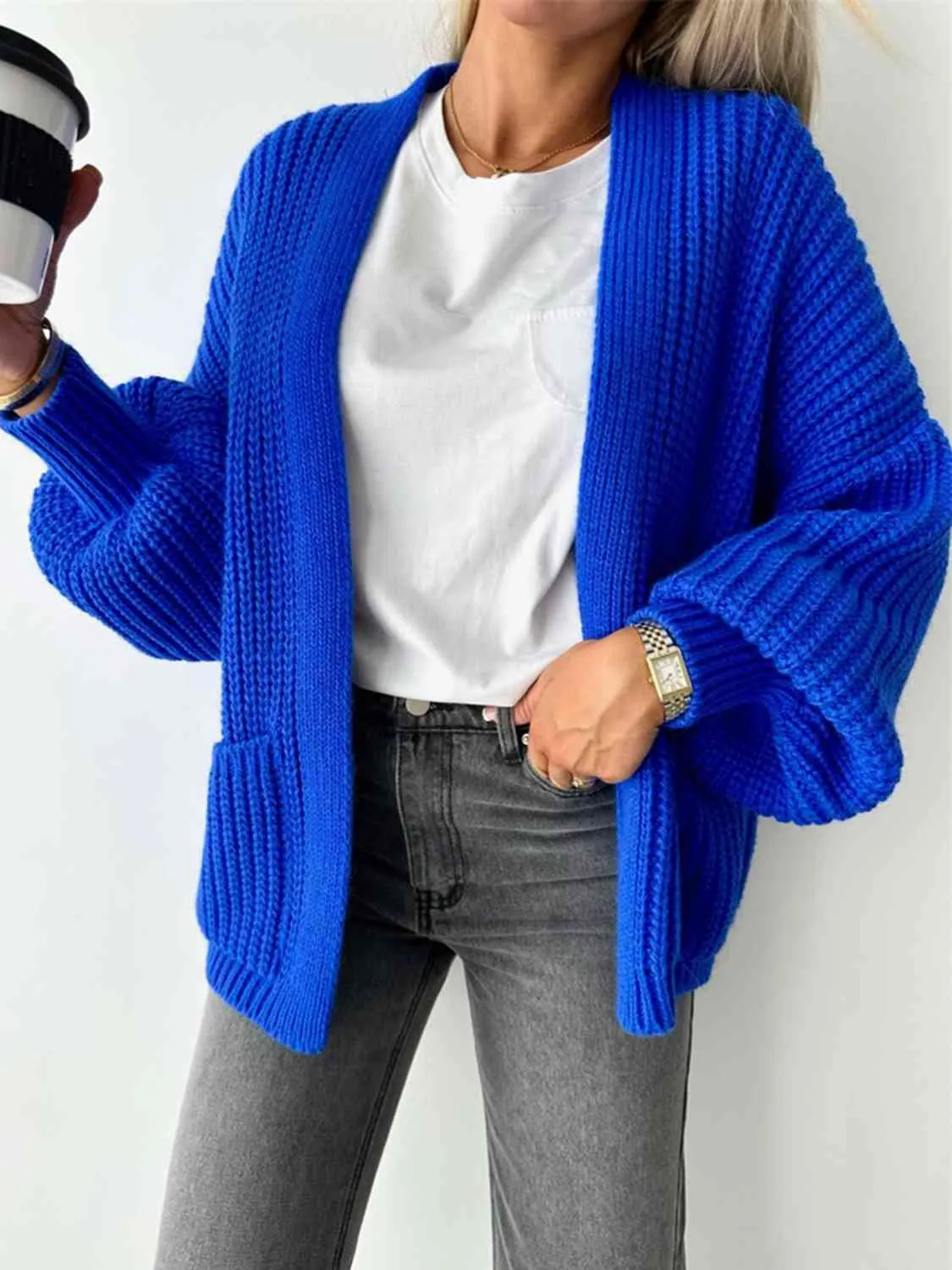 Open Front Drop Shoulder Cardigan