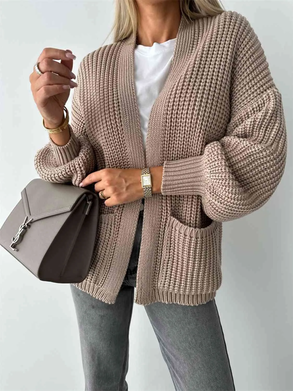 Open Front Drop Shoulder Cardigan