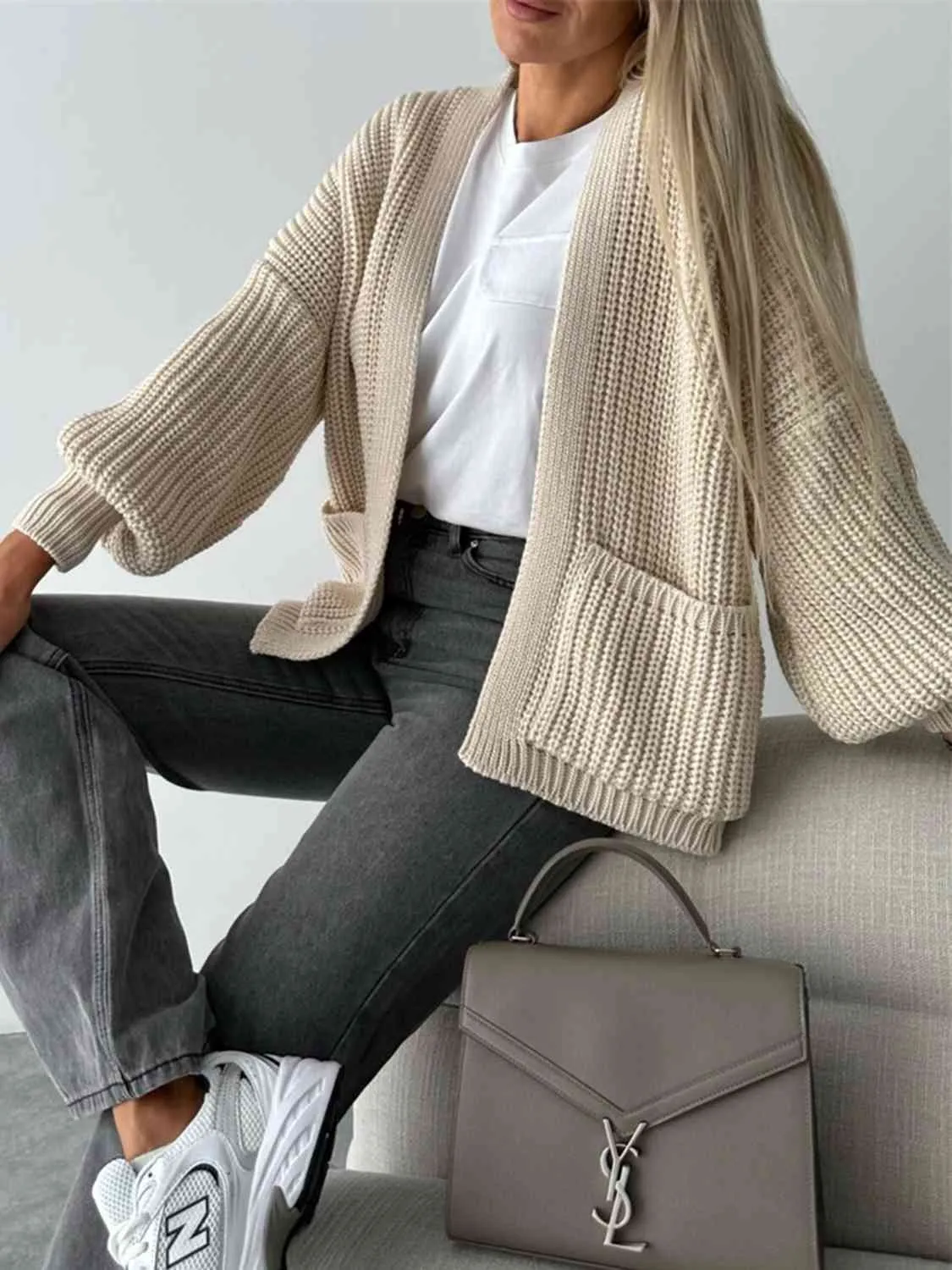 Open Front Drop Shoulder Cardigan