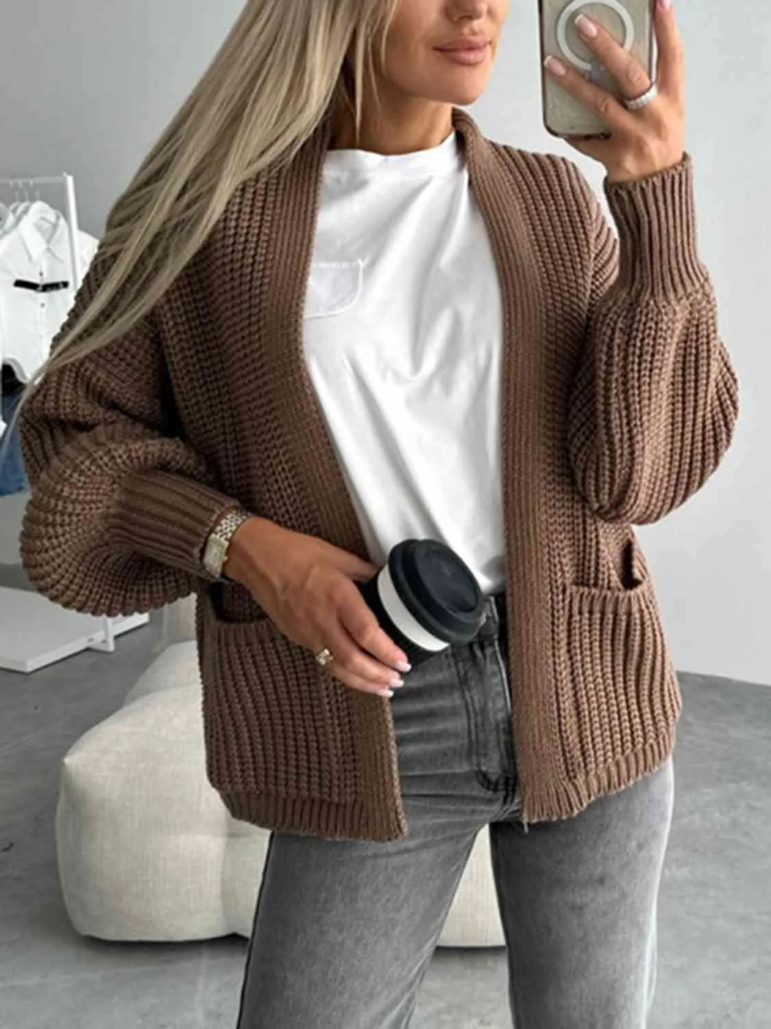 Open Front Drop Shoulder Cardigan