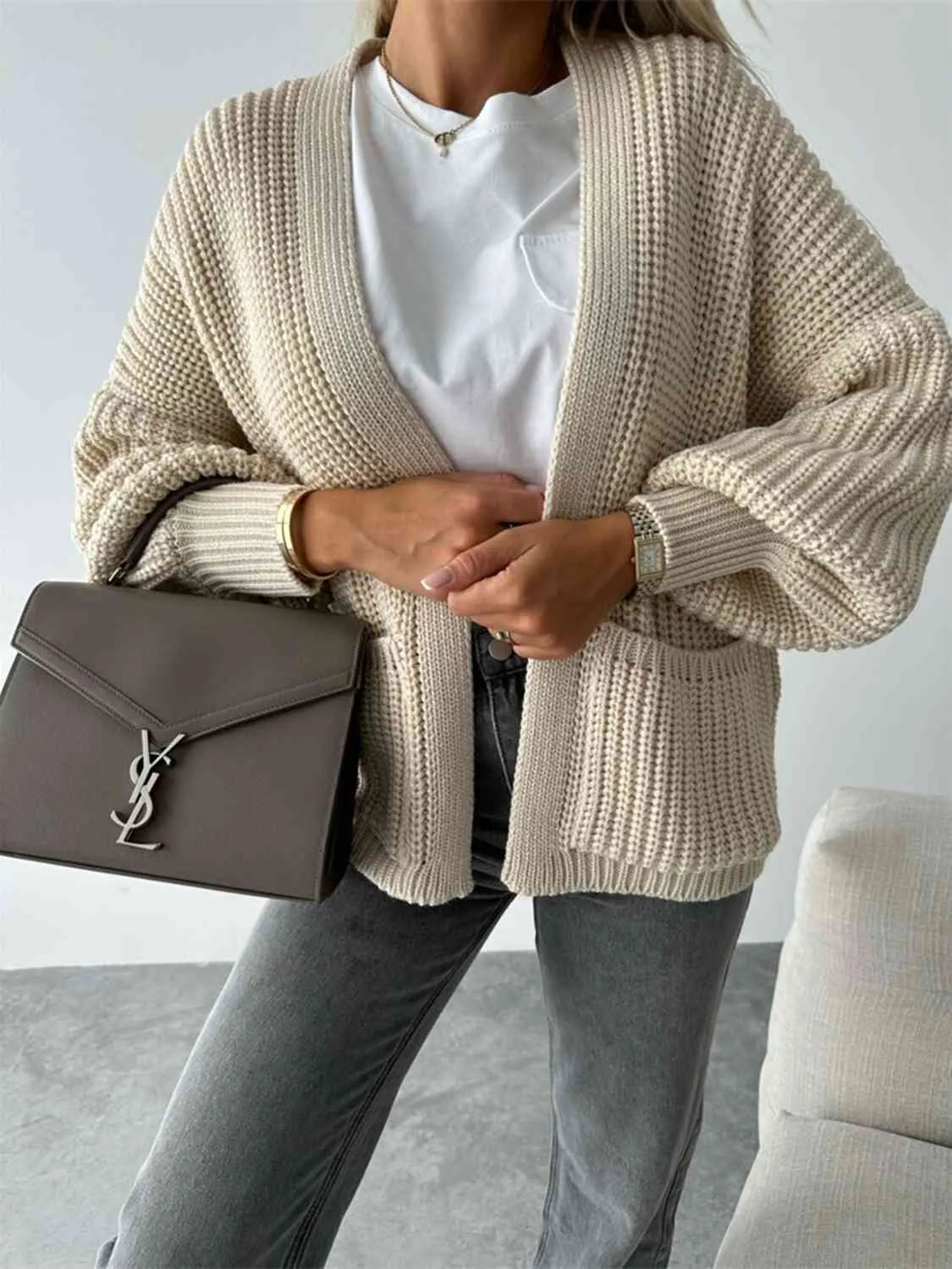 Open Front Drop Shoulder Cardigan