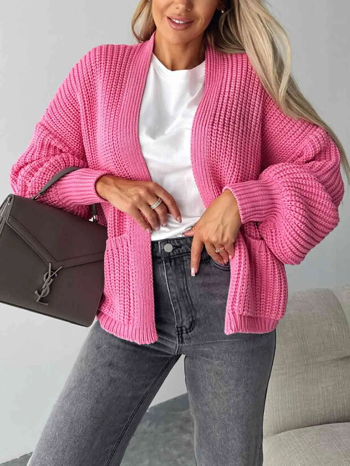 Open Front Drop Shoulder Cardigan