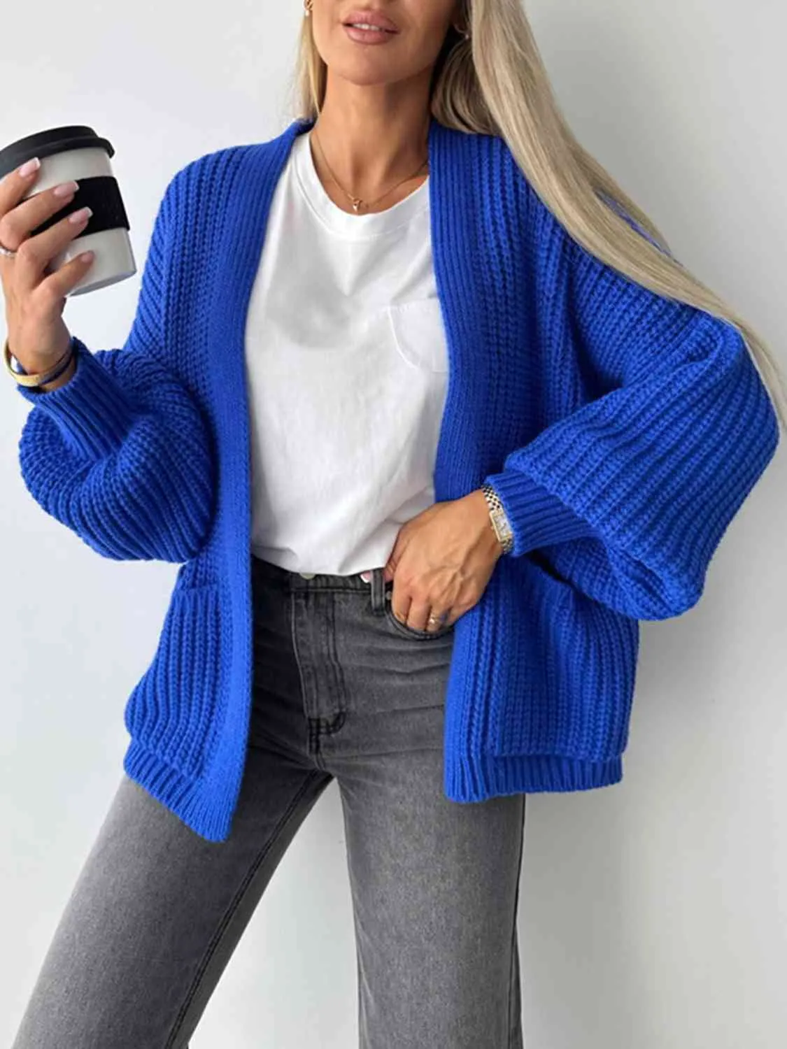 Open Front Drop Shoulder Cardigan