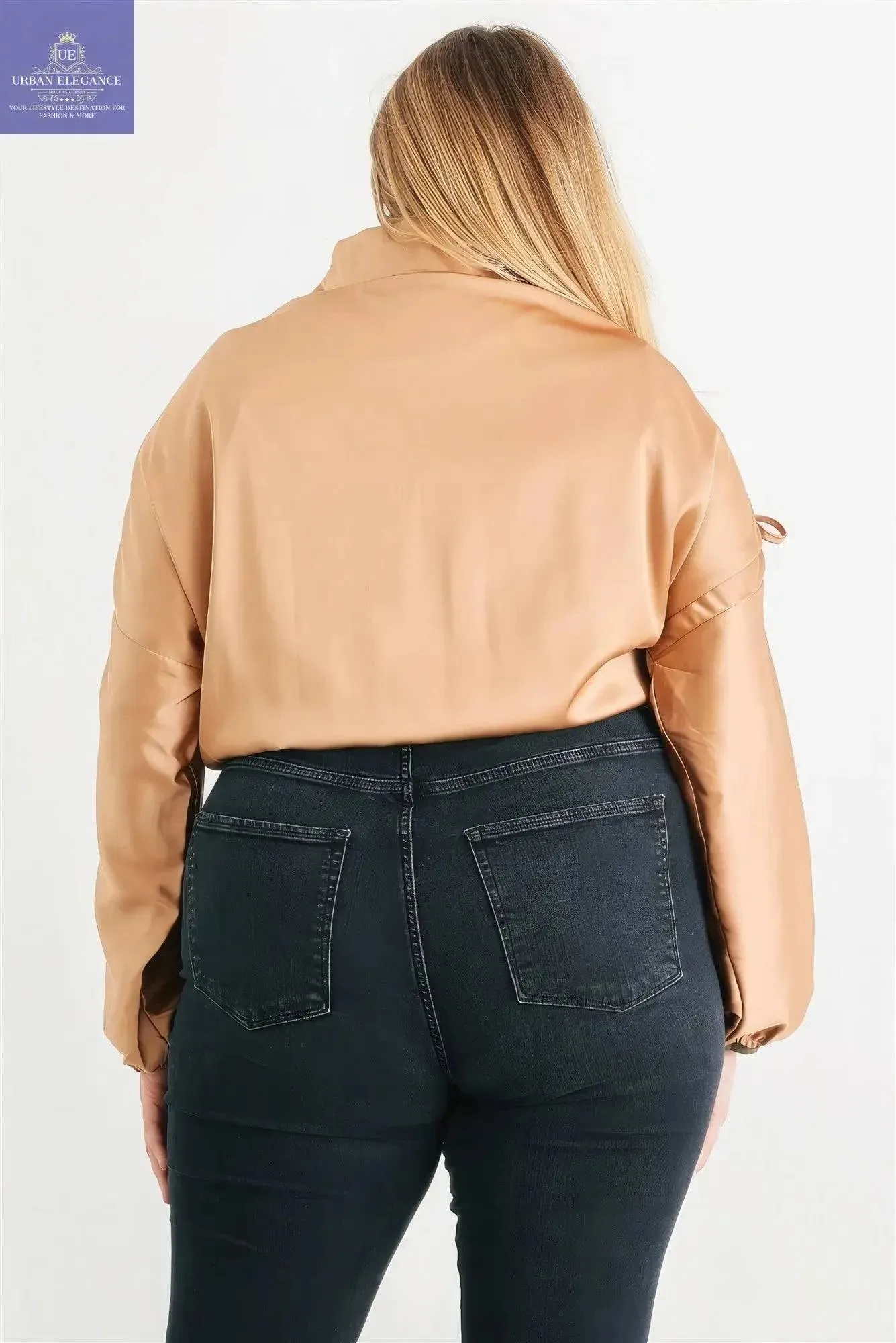 Plus Satin Ruched Cropped Bomber Jacket