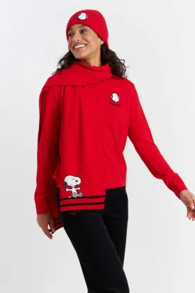 Red Wool-Cashmere Snoopy Scarf