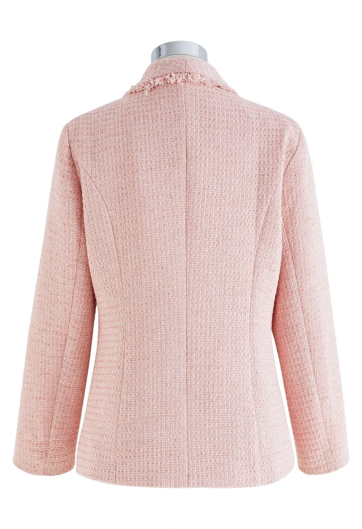 SHAWL COLLAR FRINGED EDGE TWEED BLAZER