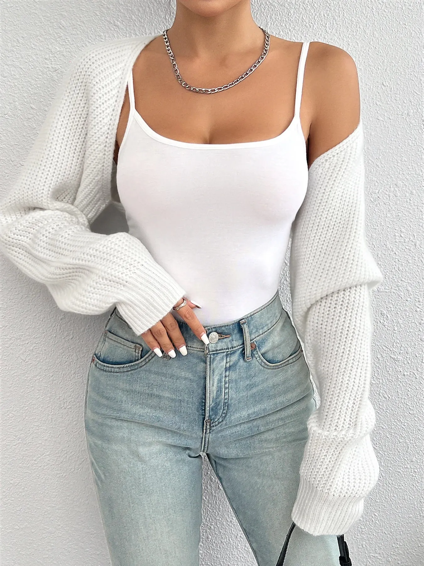 Shrug loose Sleeve Open Front cropped Cardigan