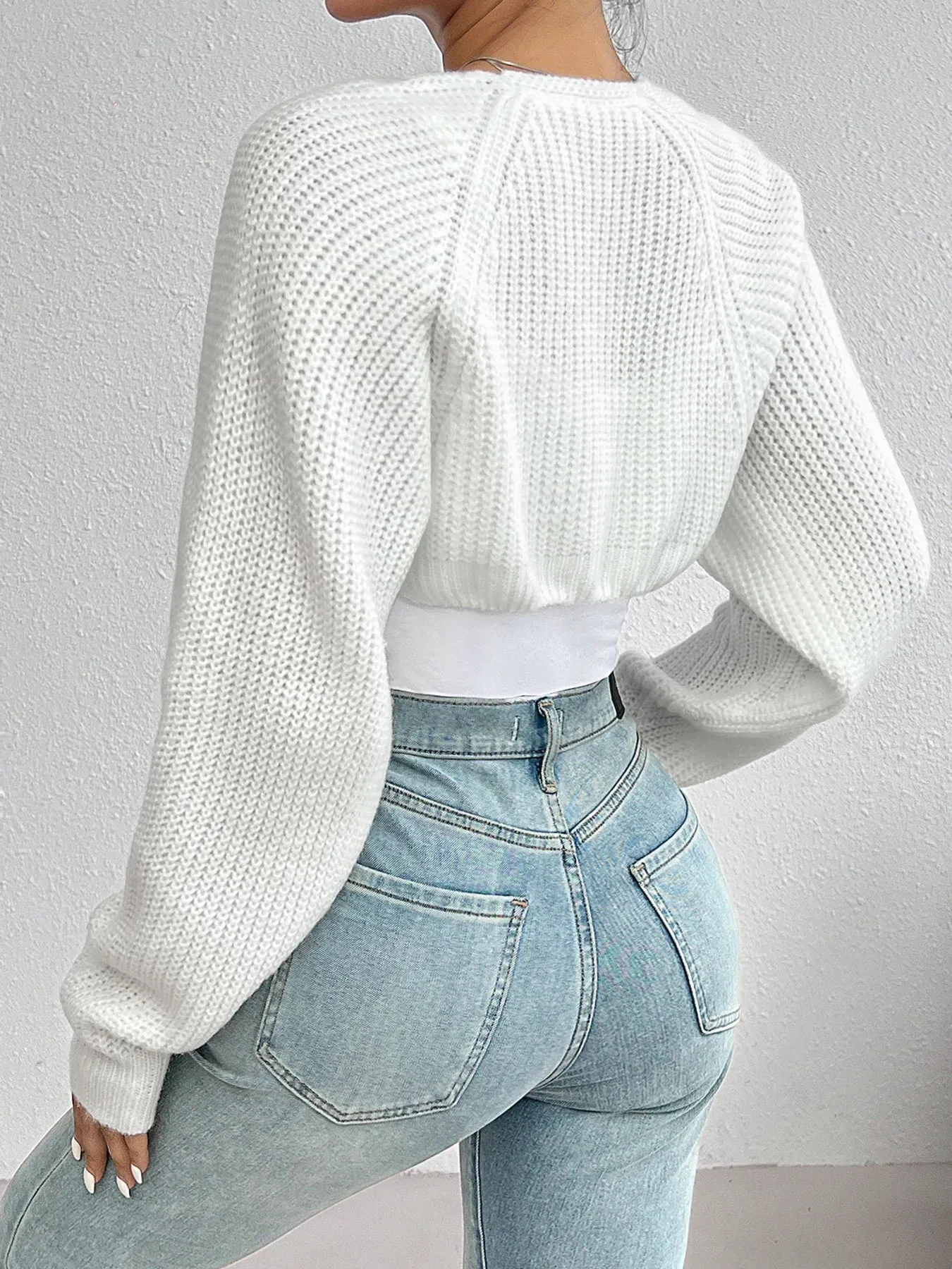 Shrug loose Sleeve Open Front cropped Cardigan