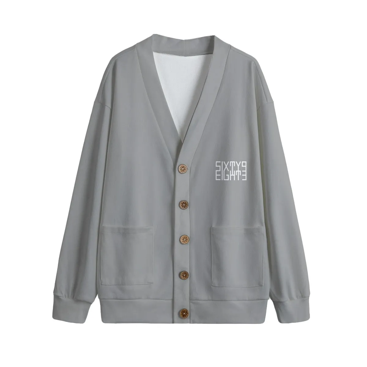 Sixty Eight 93 Logo White Grey Unisex V-Neck Knitted Fleece Cardigan