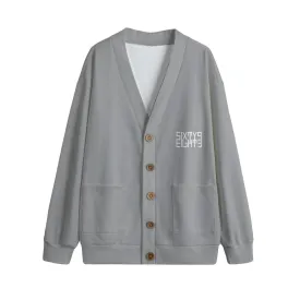 Sixty Eight 93 Logo White Grey Unisex V-Neck Knitted Fleece Cardigan