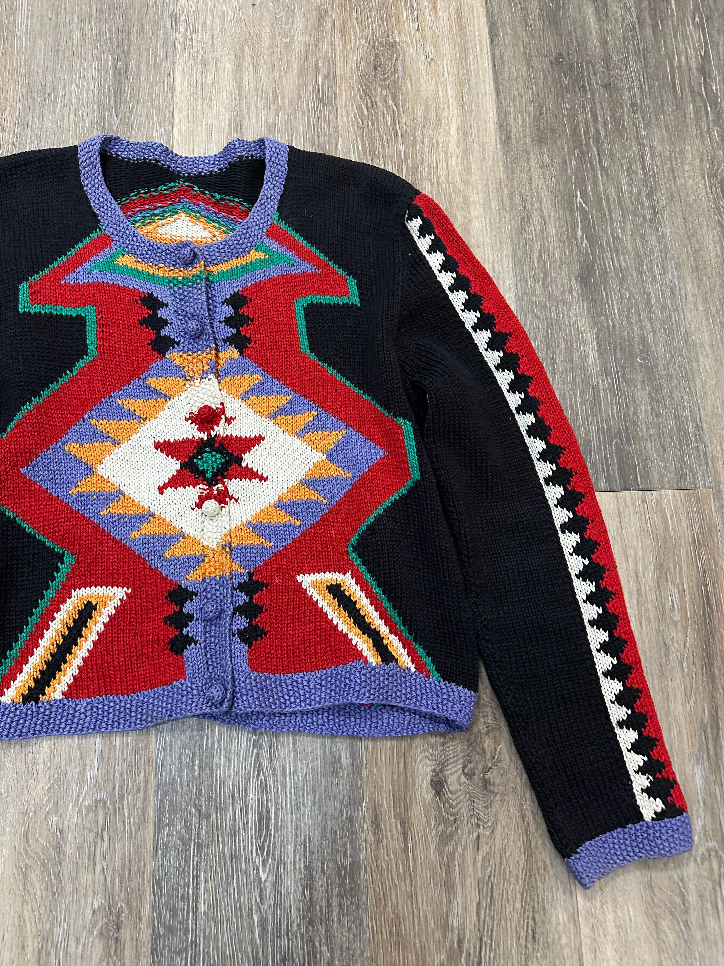 Sweater Cardigan By  CHOMPAS PERUVIAN HAND MADE CARDIGAN In Black, Size: S