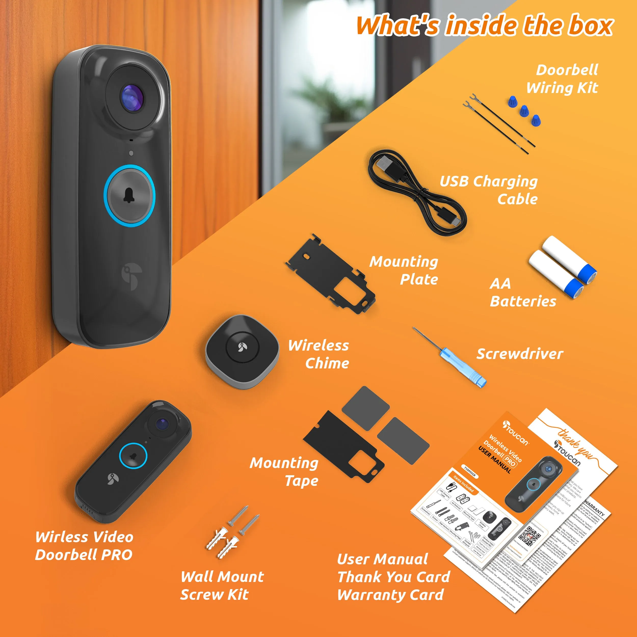Toucan Wireless Video Doorbell PRO & Toucan Floodlight Security Camera Bundle