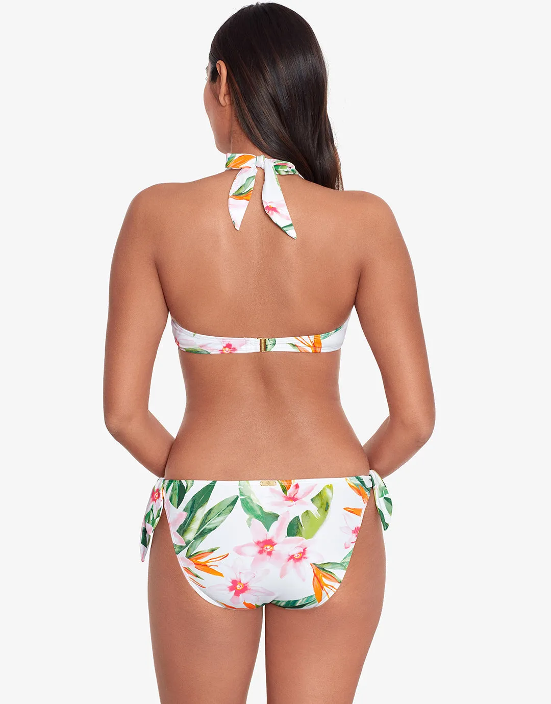 Watercolour Tropical Tie Side Hipster Bikini Pant - White Multi
