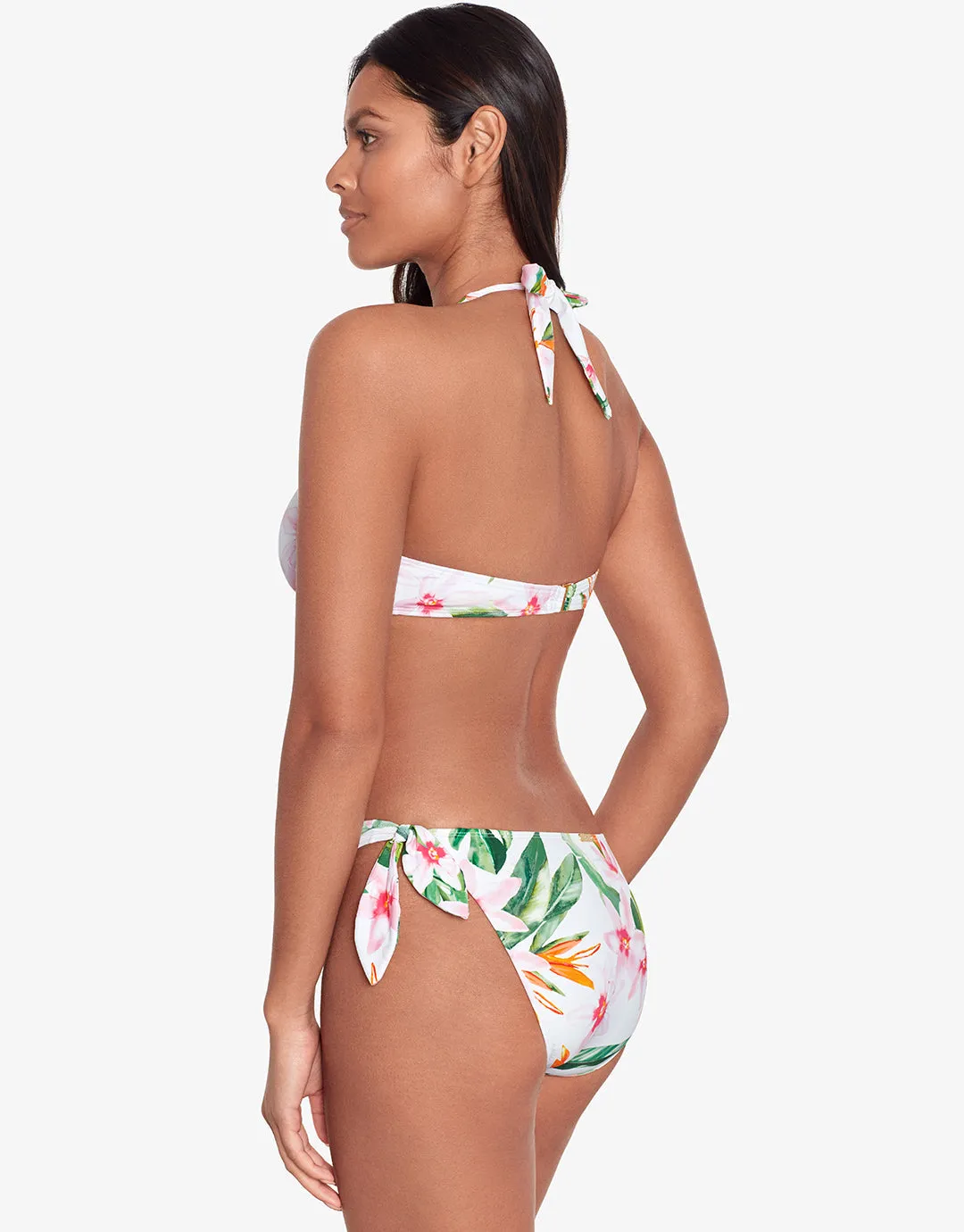 Watercolour Tropical Tie Side Hipster Bikini Pant - White Multi