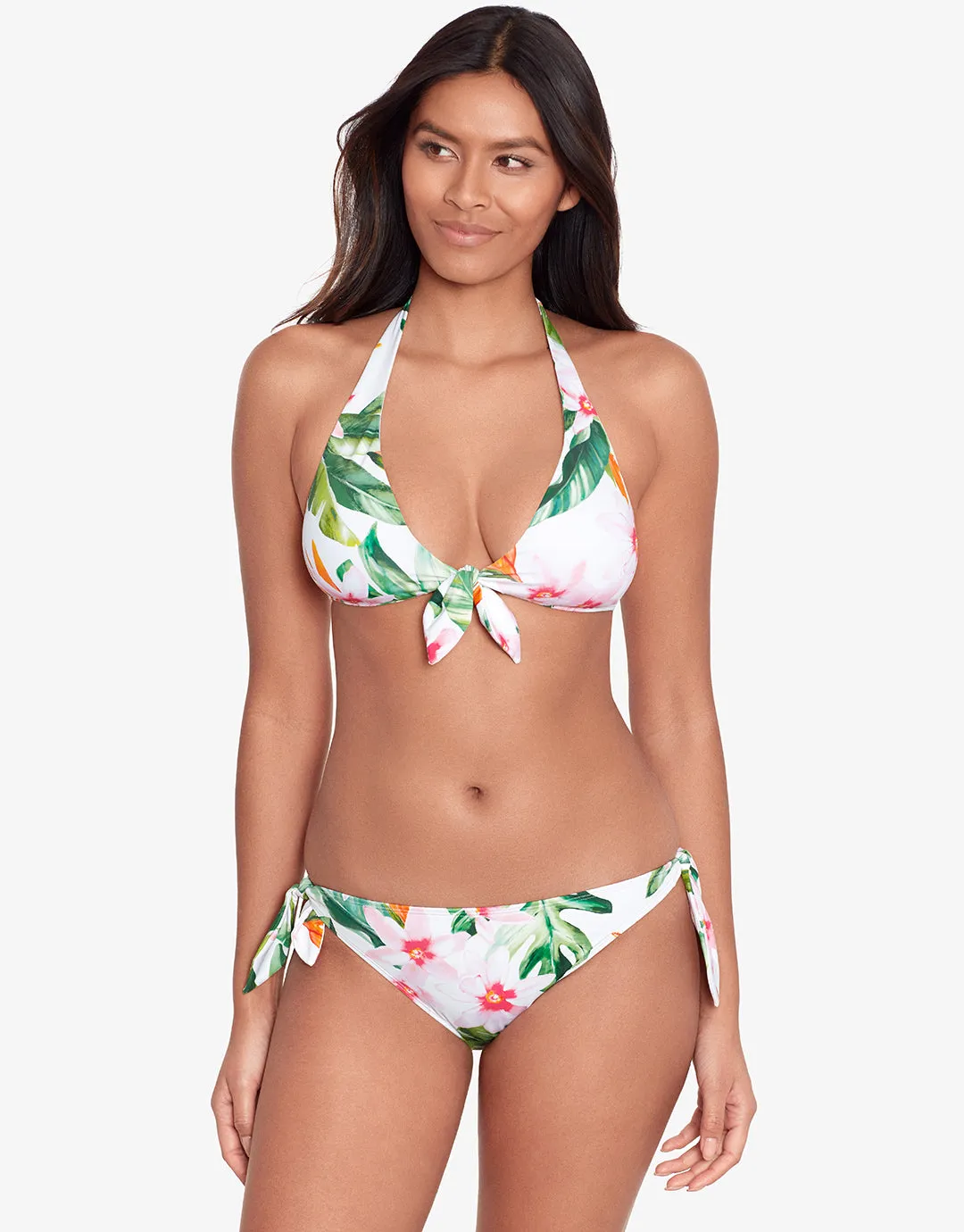 Watercolour Tropical Tie Side Hipster Bikini Pant - White Multi