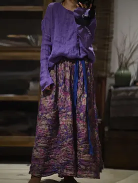 Women Print Wron Ramie Skirt