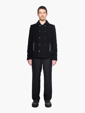 Woollen Cropped Jacket with Leather Pocket Accents
