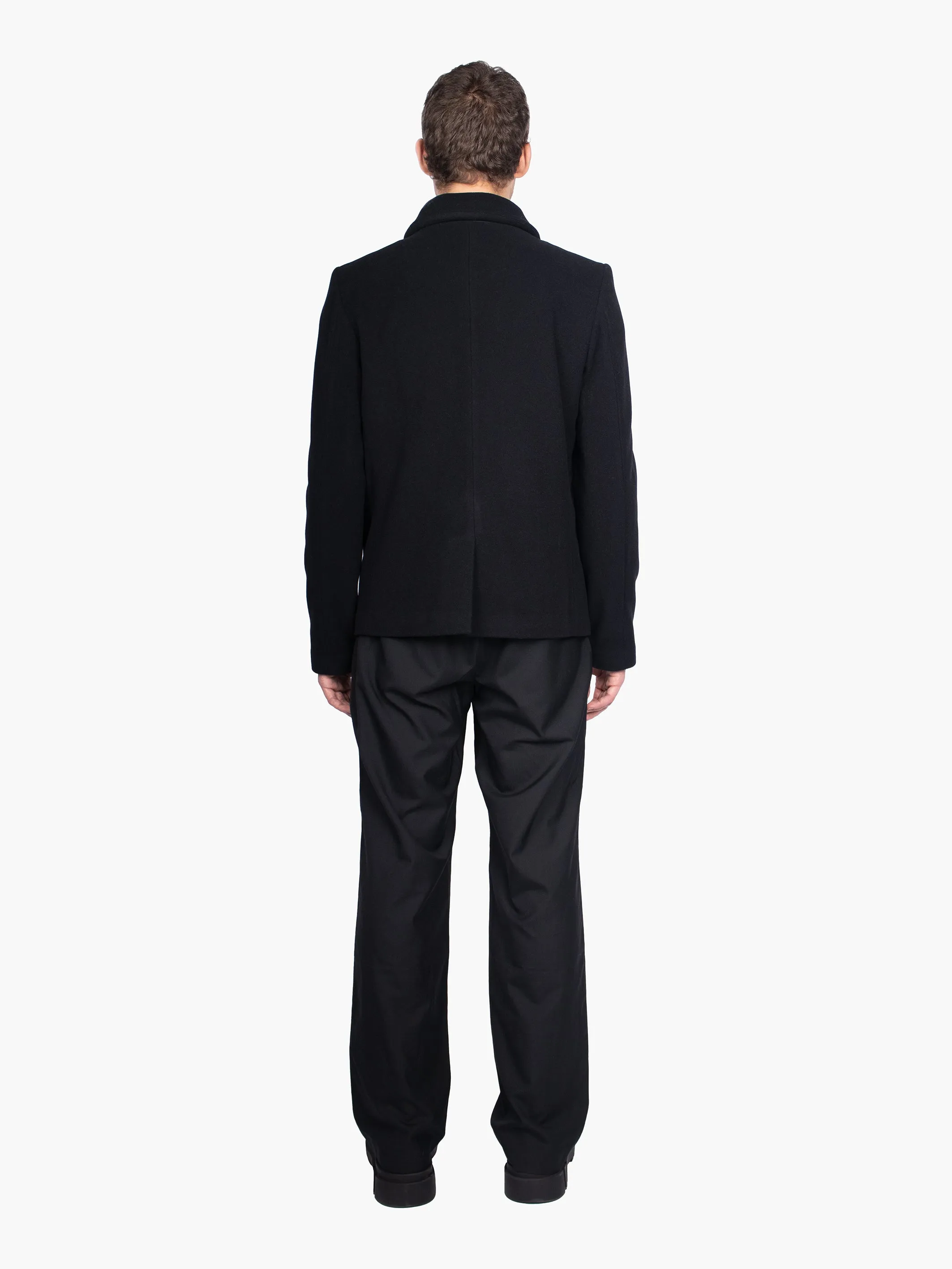 Woollen Cropped Jacket with Leather Pocket Accents