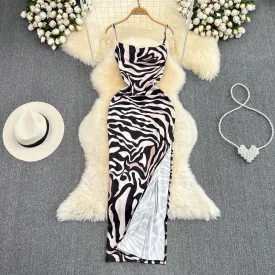Zebra Printed Split Slip Dress